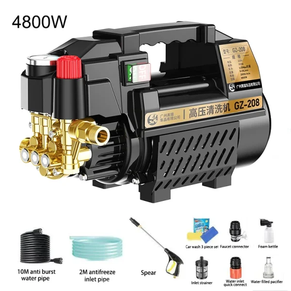 Car Wash Machine High Power 4800W Adjustable Pressure 220V With Long Gun Cleaning Machine Car Washer Water Gun Water Pump