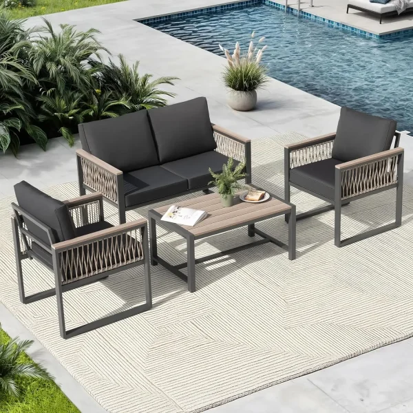 4 Pieces Outdoor Patio Furniture Set, 4 Seats