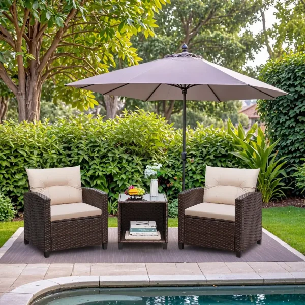 3 Pieces Patio Furniture Sets Outdoor PE Rattan
