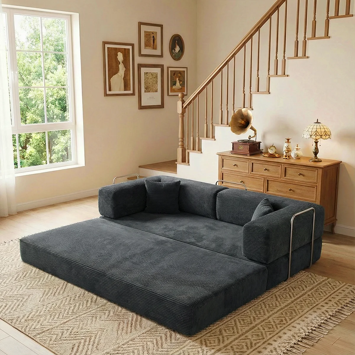 Plush Corduroy Convertible Lounge - Image 5