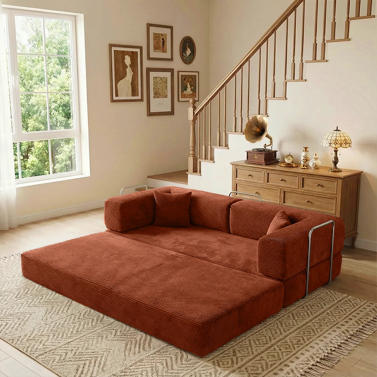 Plush Corduroy Convertible Lounge - Image 4